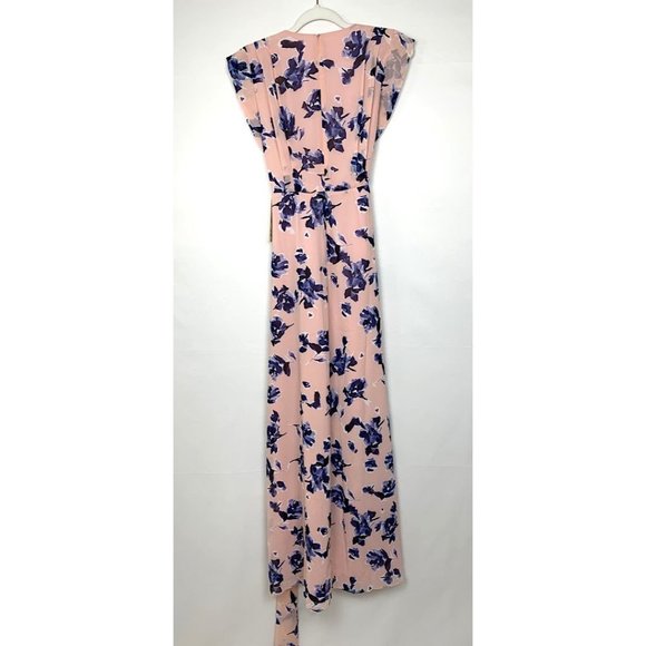 NWT Eliza J Floral Chiffon High-Low V-Neck Waist Tie Maxi Dress Pink Blue 2 - Picture 8 of 10